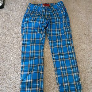 men's Tripp NYC Rocker Blue Plaid Skinny Stretch Jeans size 30
